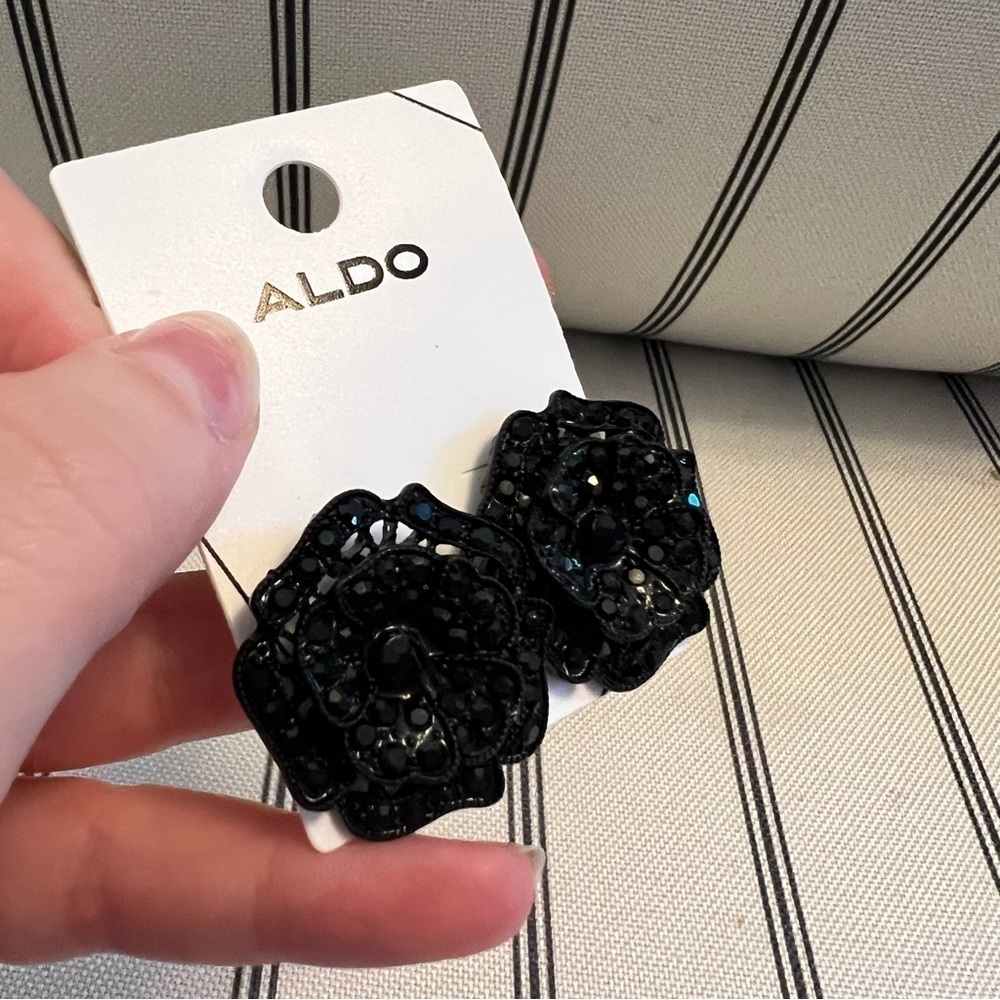 Aldo Black Rhinestone Flower Earrings - Picture 2 of 3